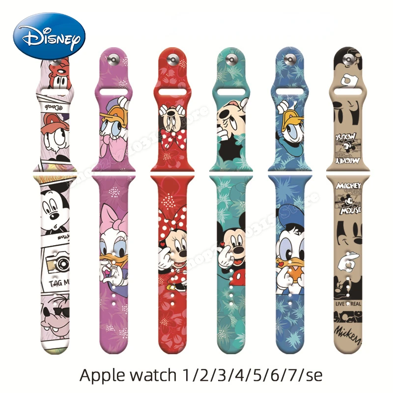 Ремешок силиконовый для Apple Watch 1 2 3 4 5 6 7 SE браслет смарт-часов Disney с Микки Маусом