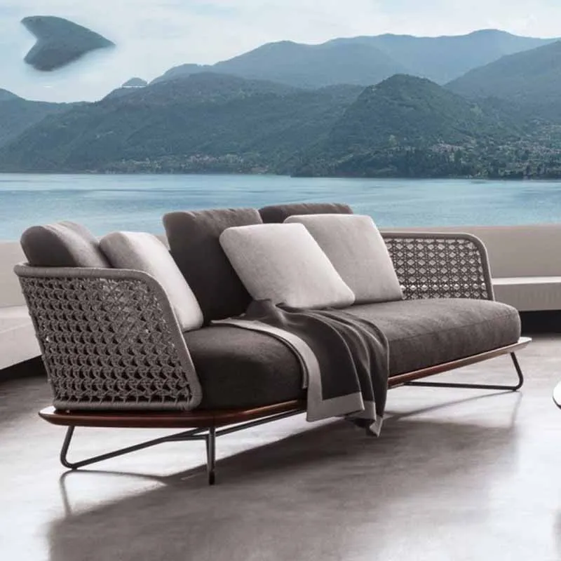 

Custom-made outdoor solid wood sofa rattan woven courtyard living room garden balcony simple leisure furniture coffee table