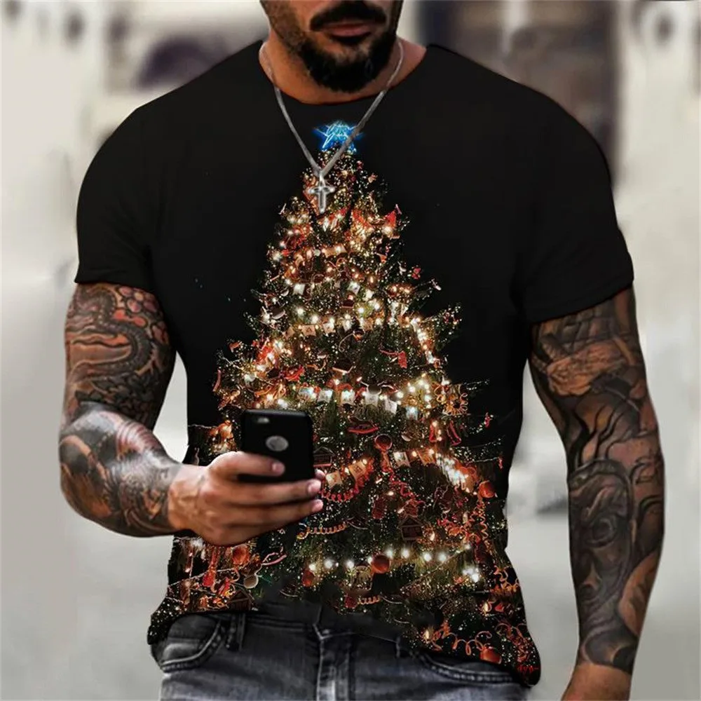 

2023 New Men's T-shirt Hip Hop Christmas 3D Print O-Neck Short Sleeve Funny Casual Top Extra Large Apparel t shirt for men