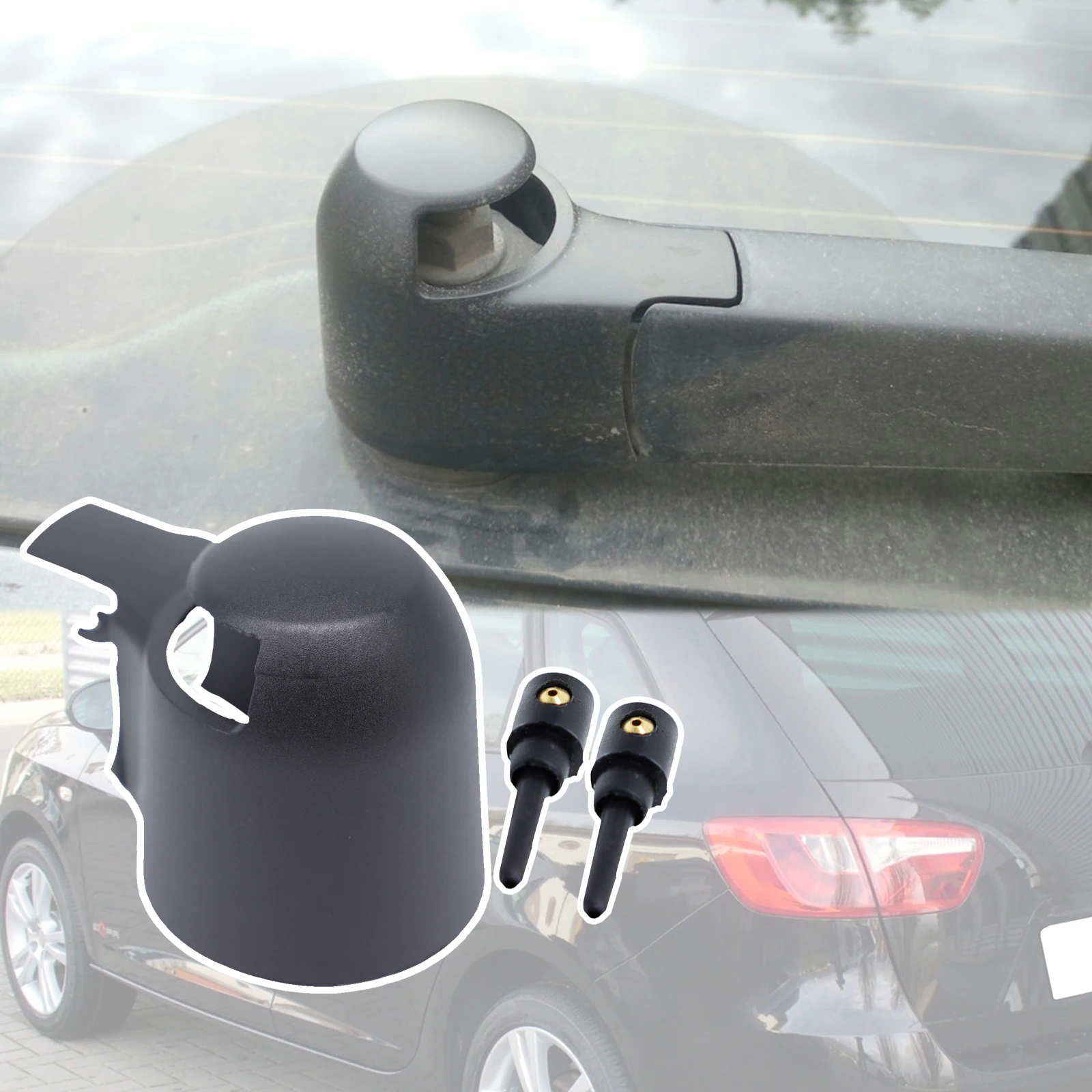 

For SEAT Ibiza 6P1 6J1 2008 2009 - 2015 Rear Windshield Wiper Blade Arm Rocker Bolt Cover Cap Washer Jet Nozzle Kit Replacement