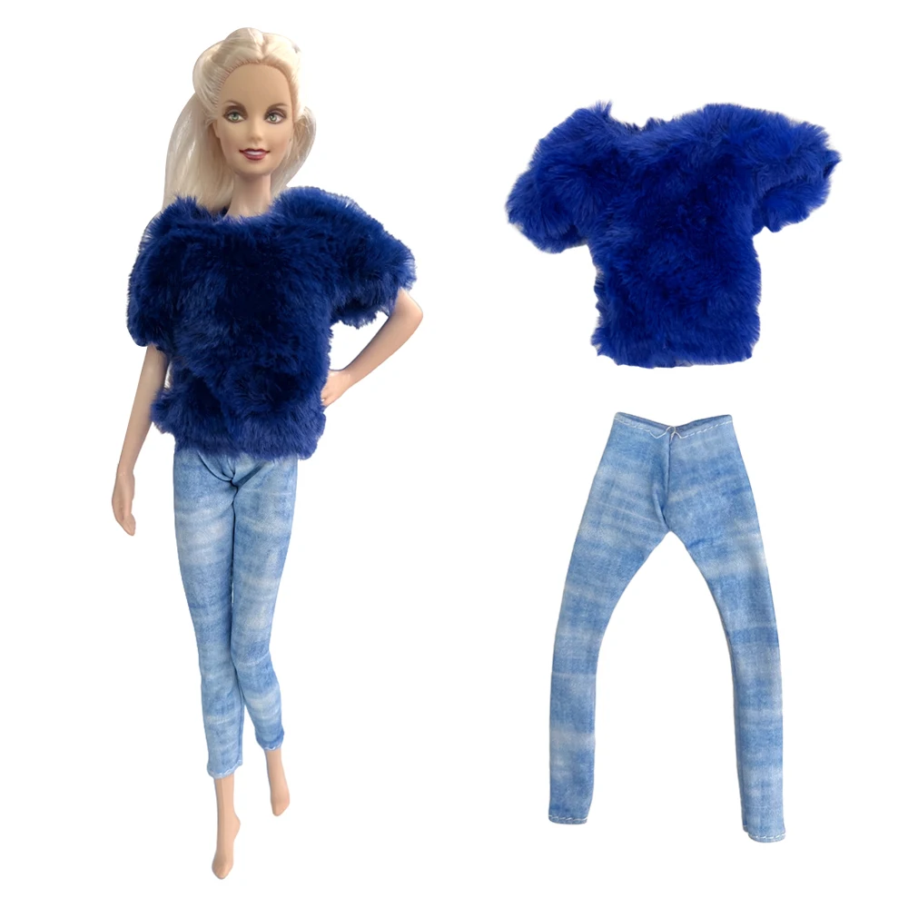

NK Official 1 Pcs Outfit Casual Plush Jacket Blue Coat Denim Trouseres Suitable for 1/6 Doll Accessories for Barbies Clothes