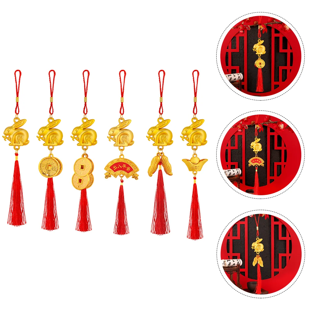 

6pcs Chinese New Year Tassel Rabbit Pendant Bonsai Decorations Window Hanging Decorations