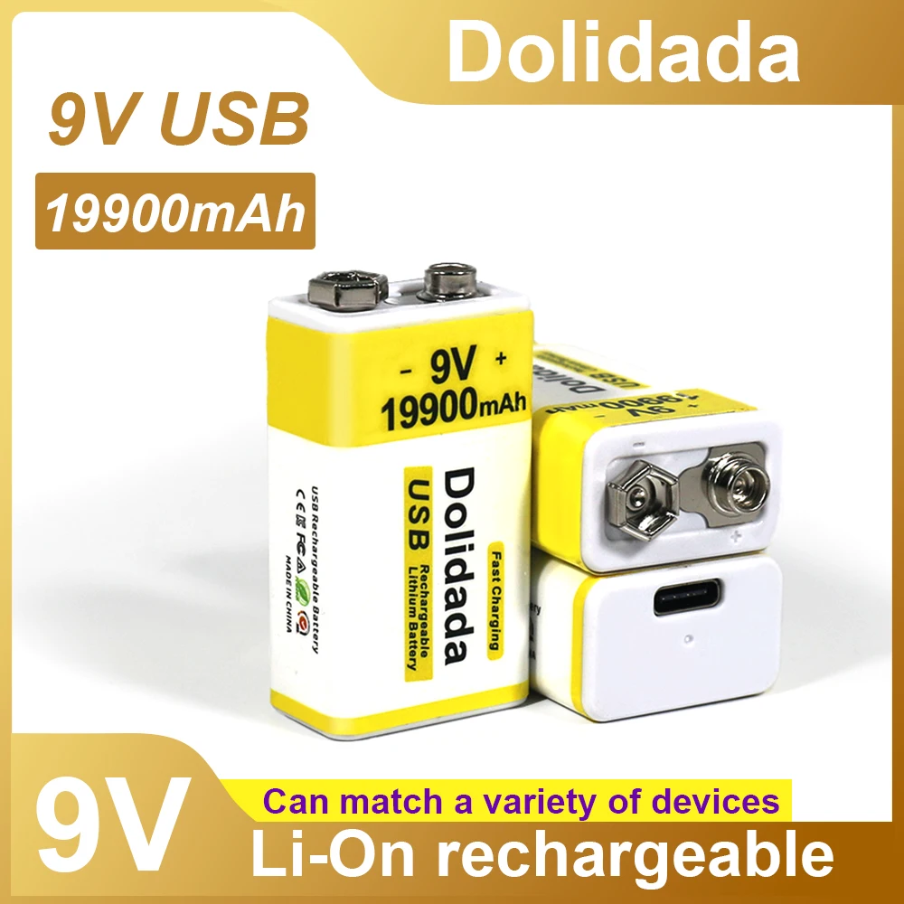 

2023 Best-selling 9V 19900mAh+USB Fast Charging Line LI-ION Rechargeable Battery for Multimeter Microphone Toy+Free Shipping