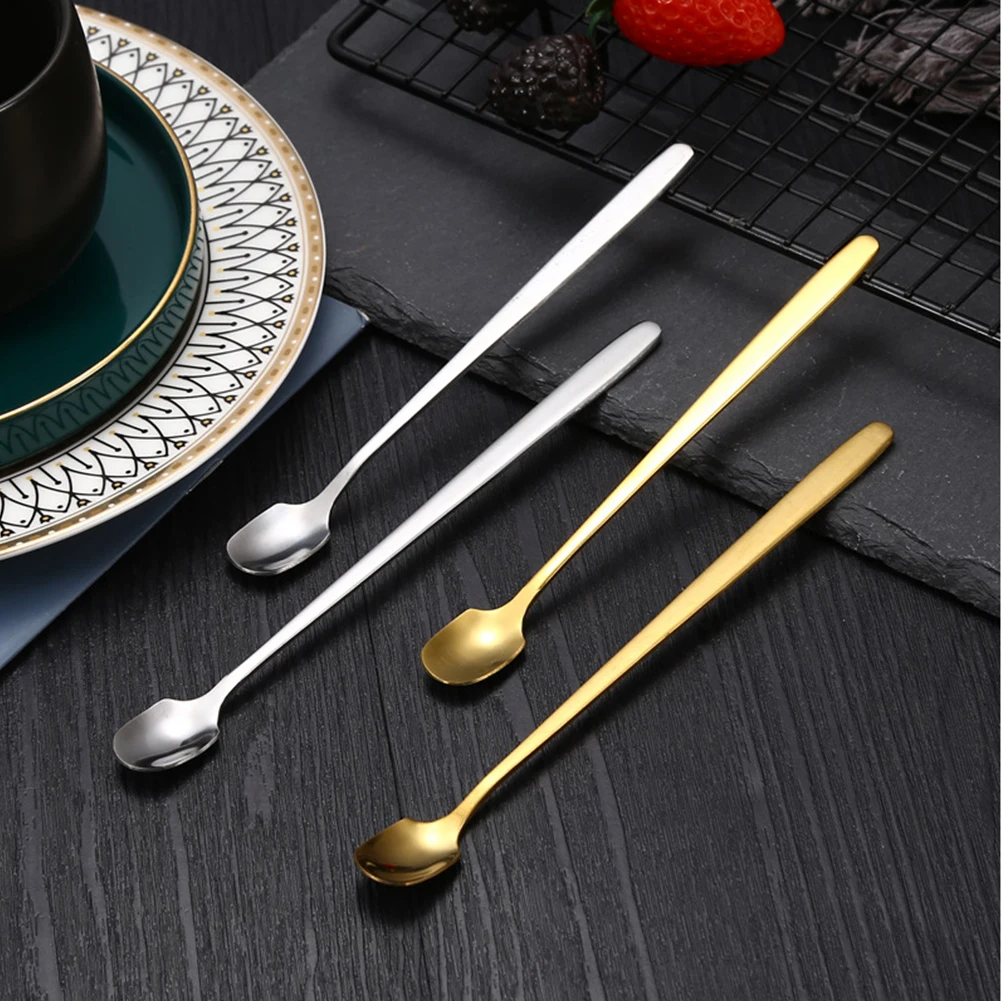 

Stainless Spoon Square Teaspoon Long Handle Mixing Stirring Coffee Tea Spoons Dessert Ice Cream Mini Scoop Kitchen Tableware