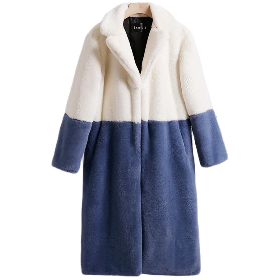Oversized 5XL Winter Faux Mink Fur Long Coat Womens Spliced Warm Thick Overcoat Casual Loose Plush Soft Outwear Top Jackets