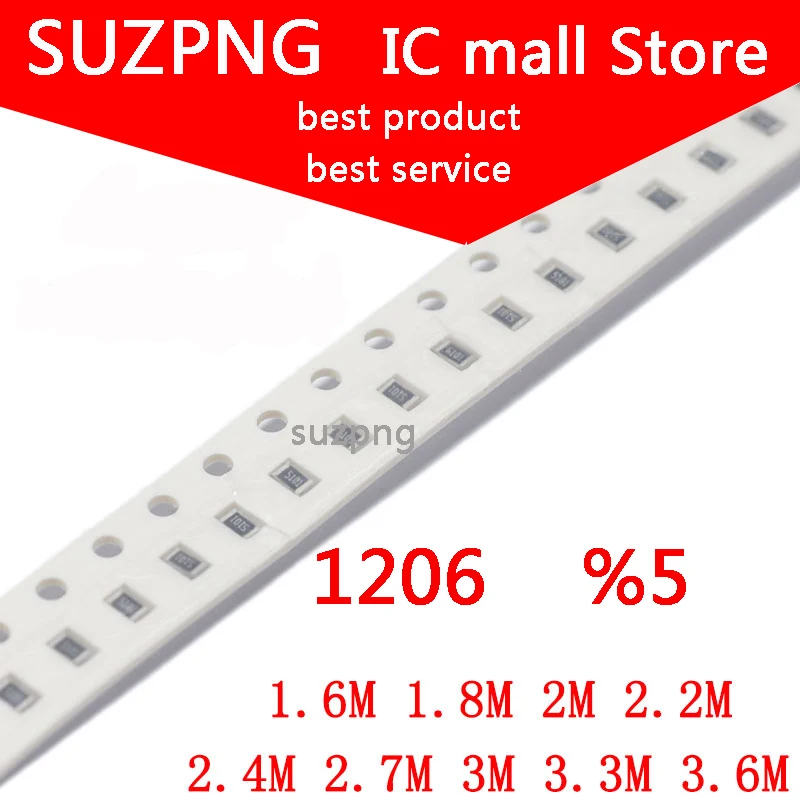 

100 шт. 1206 SMD резистор 5% м 1,6 м 2 м 1,8 м 2,2 м 2,4 м 3 м 2,7 м 3,3 м