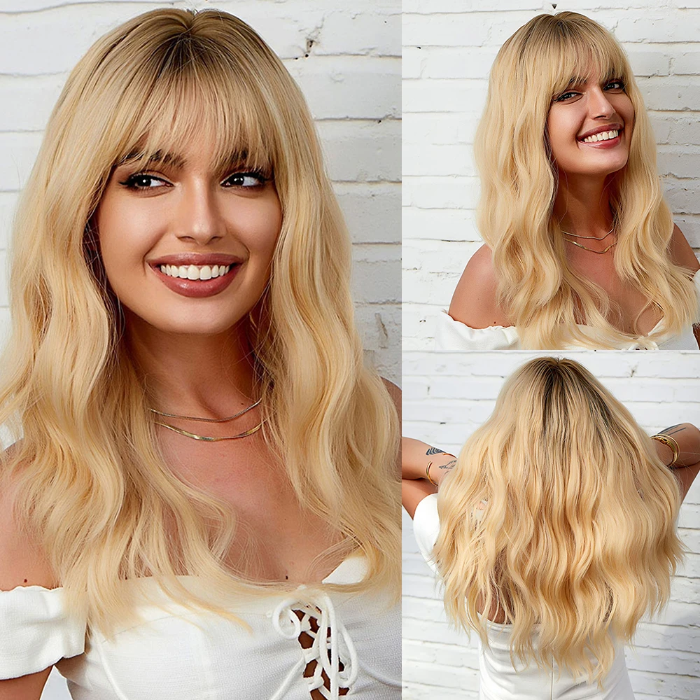 

Ombre Blonde Synthetic Wigs Long Straight Brown Golden Hair Wig With Bangs for Women Cosplay Natural Hair Wigs Heat Resistant