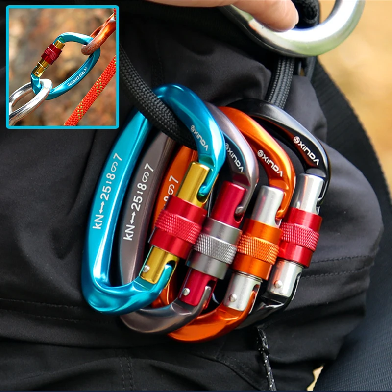

25KN Mountaineering Caving Rock Climbing Carabiner D Shaped Safety Master Screw Lock Buckle Escalade Equipement Outdoor Tools