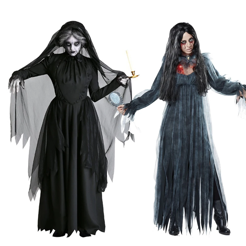 

Witch Women Scary Zombie Vampire Halloween Costume Horror Spooky Ghost Sexy Dress Hooded Cape Death Robe