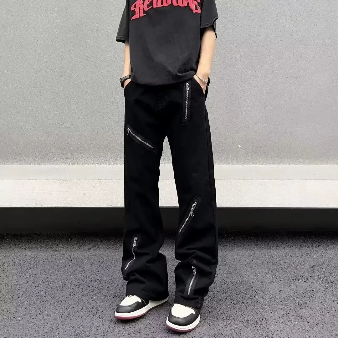 Черные джинсы Vibe Street Drop Sensibility свободные брюки с микро-клеш прямые модный