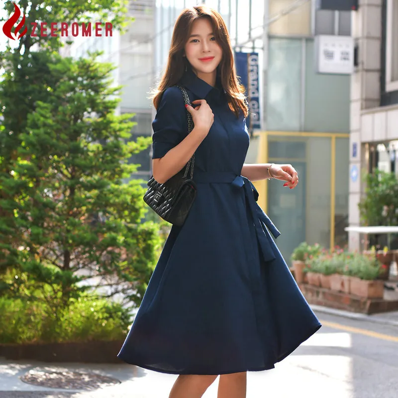 

Женское однобортное платье-рубашка, элегантное винтажное офисное Повседневное платье с отложным воротником и коротким рукавом, на шнуровк...