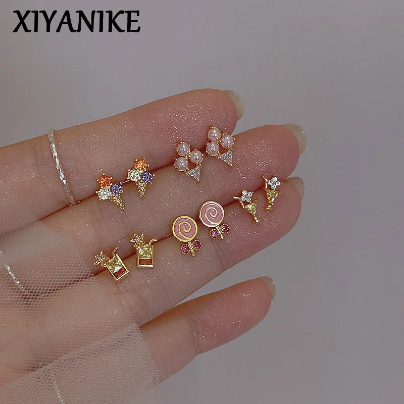 

XIYANIKE Summer Dessert Cocktail Ice-cream Stud Piercing Earrings For Women Sweet Fashion Jewelry Party Girl Gift Pendientes