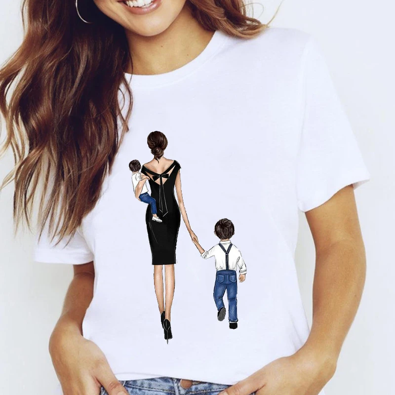

Women Lovely Boy Cute Mom Mother Mama 2021 Spring Summer Cartoon Lady Clothes Tops Clothing Tees Print Sweet Tshirt T-Shirt