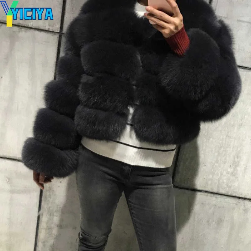 yiciya S-5XL Mink Coats winter Fluffy Black Faux Fur Coat Women Elegant Thick Warm Faux Fur Jackets For Women jacket crop Tops