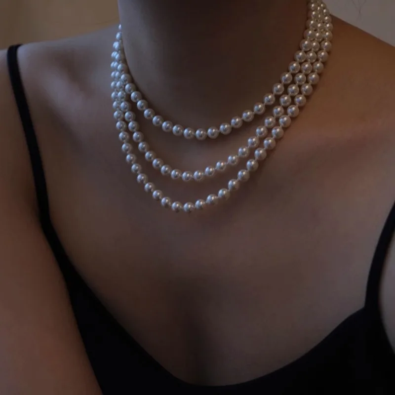 

Minar Elegant Glass Simulated Pearl Beaded Necklaces for Women Silver Color Plated Metal Beads Long Sweater Chain Pendientes