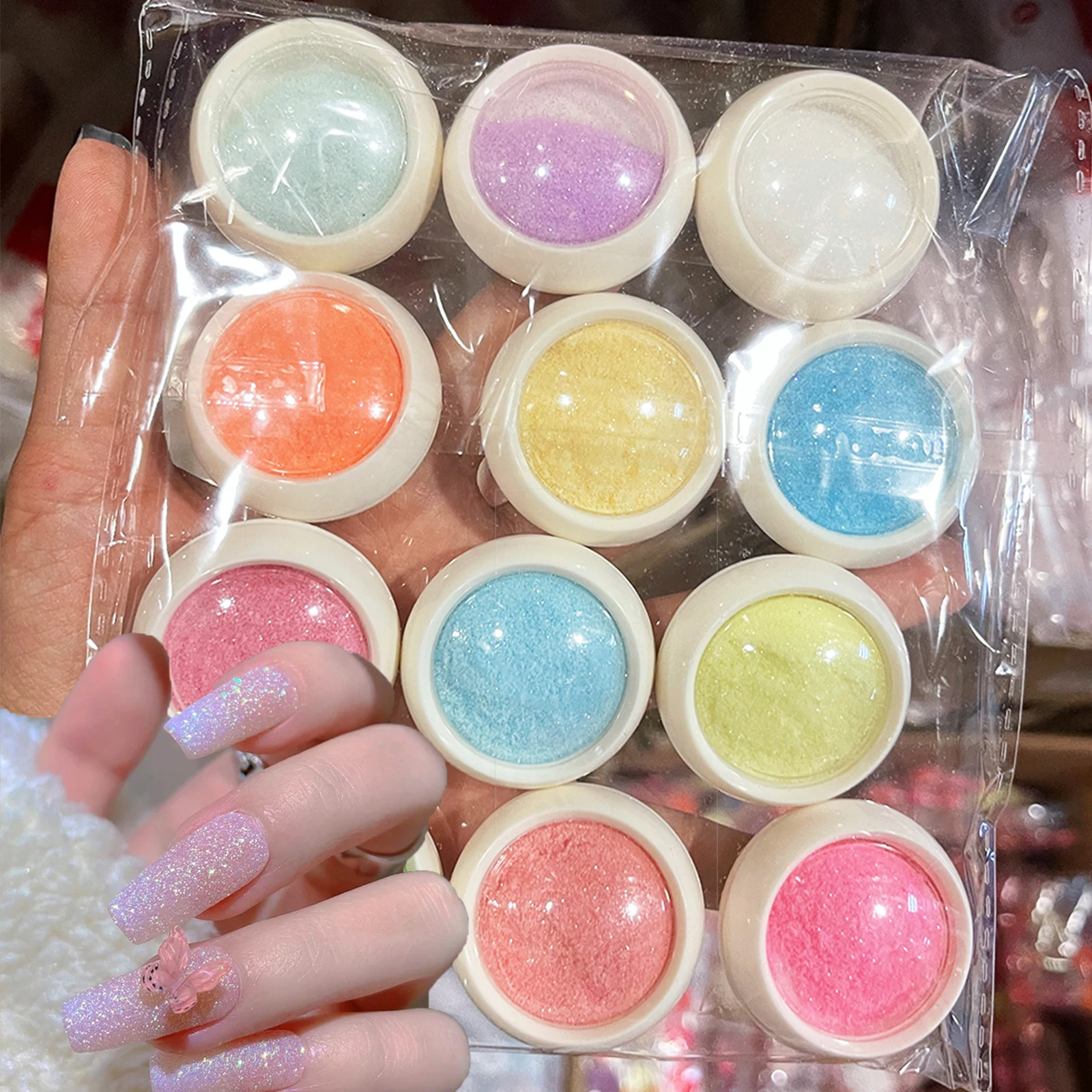 Блестящий Пигментный Порошок для дизайна ногтей 12 цветов