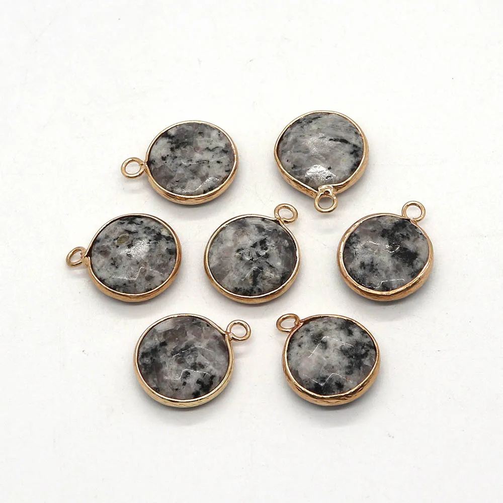 

5pcs/pack Natural Semi-precious Stone Pendants Section Roud Shaped Gold Color Edged DIY for Making Necklace Bracelets Earrings