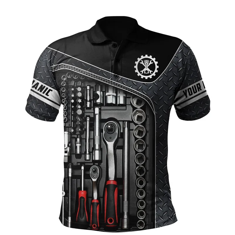 Fashion Mechanic Series 3D Printed Men's Polo Shirt Summer Short Sleeve T-shirt Street Casual Polo Shirt Top