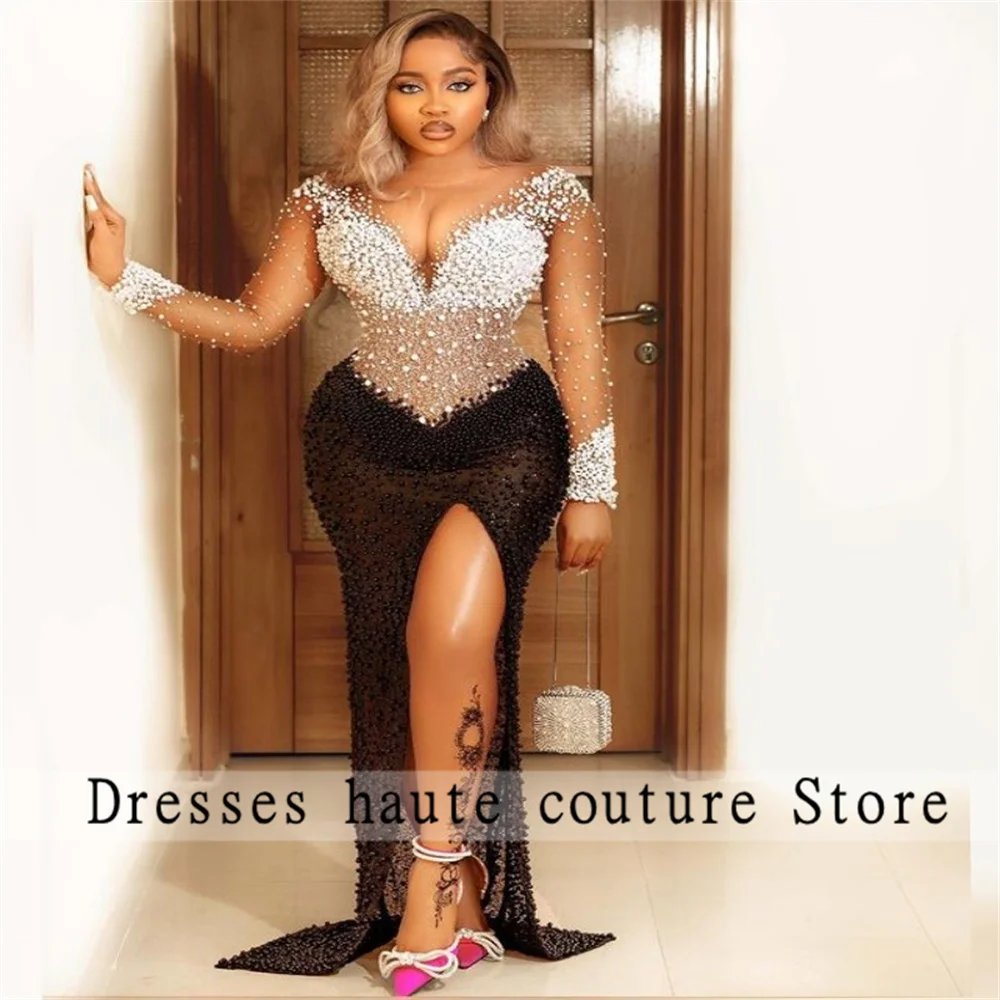 

Роскошные кружевные вечерние платья-русалки Aso Ebi с Боковым Разрезом, 203 искусственное жемчужное платье для выпускного вечера, официальное ж...