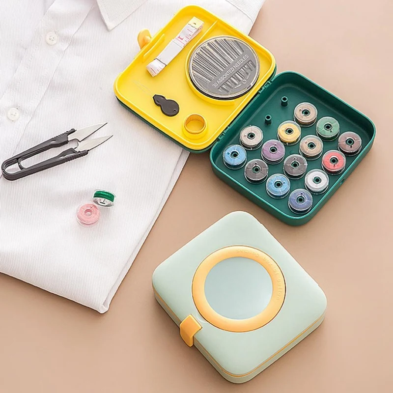 

Storage Double-Layer Sewing Box Set with Magnifying Glass Classification Storage Household Set Sewing Supplies