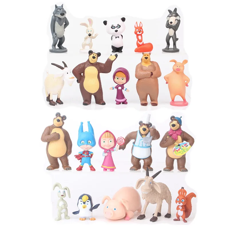 

Anime Masha and The Bear Action Figure Cartoon Bear Pig Wolf Rabbit PVC Model Doll Kawaii Cake Decor Kids Toy Birthday Xmas Gift