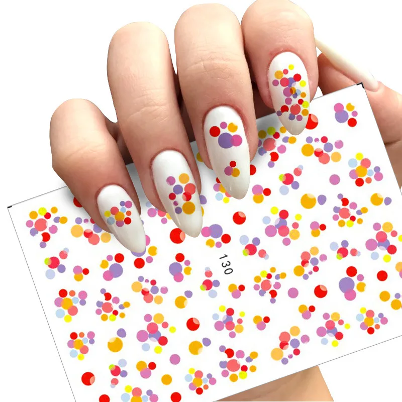

3D наклейки для ногтей, акварельные красочные круглые наклейки для ногтей, фольга для дизайна, стикеры для маникюра