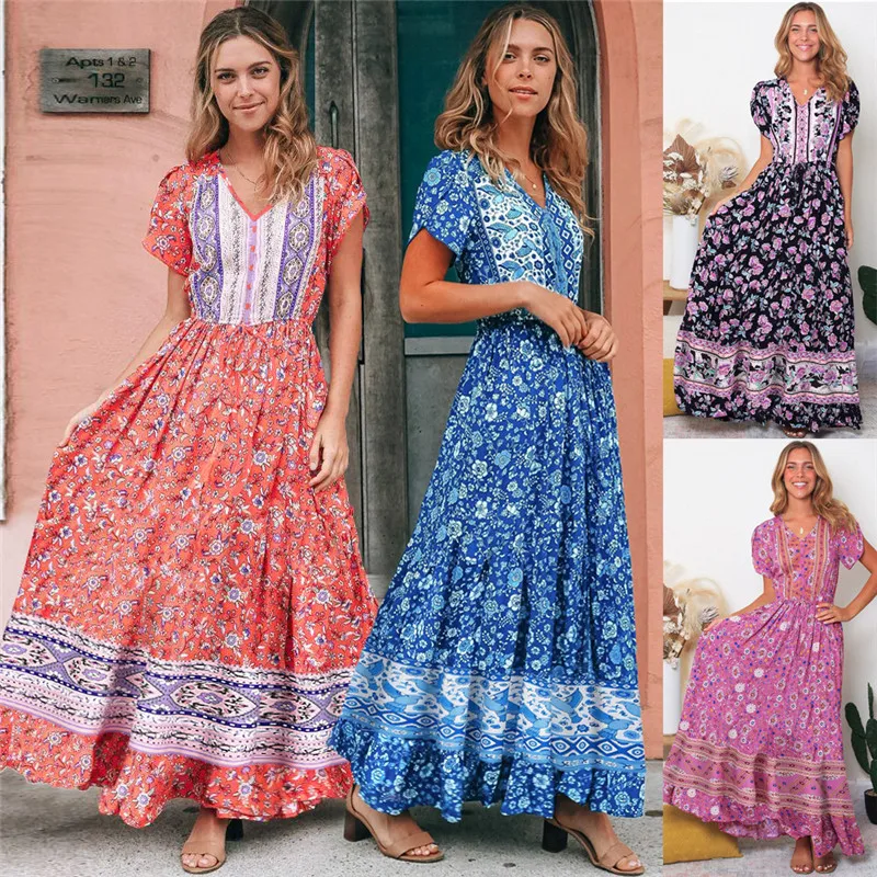 

Богемный принт модные макси платья для женщин Лето 2022 Сексуальное Женское Платье