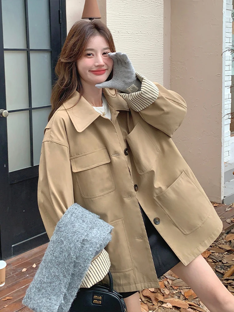 Корейская серия хаки пуховик-карго Parker женская зима 2024 новый дизайн повседневный