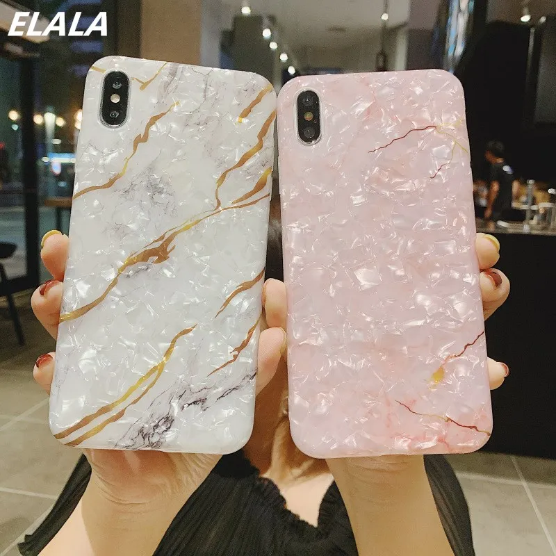 

Glossy Marble Case For iPhone 13 12 Pro Max X 11 Glitter Patterned Conch Silicone Cover 7 8 Plus XR XS SE 2020 Phone Fundas