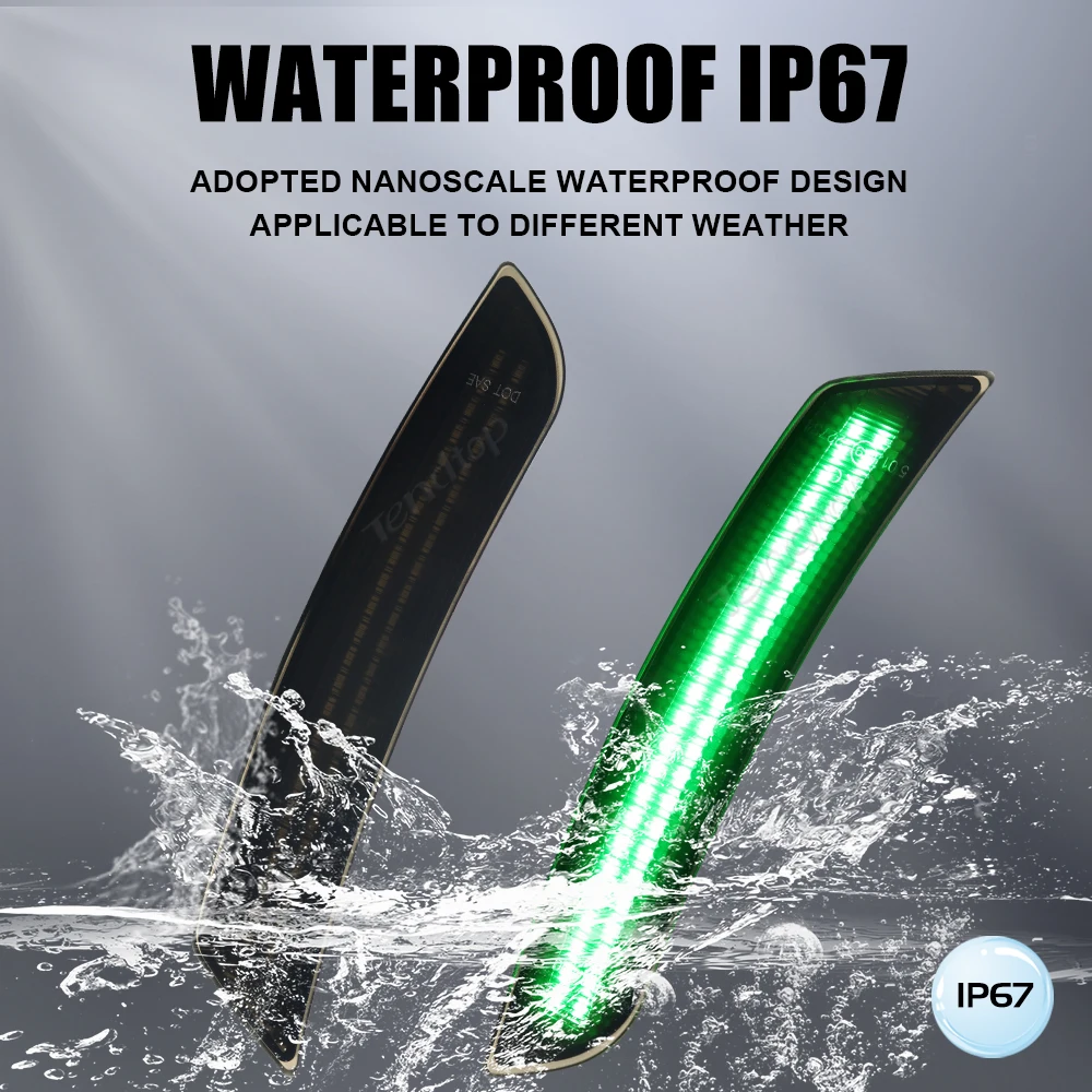 Передний и задний бампер динамические зеленые боковые габаритные огни