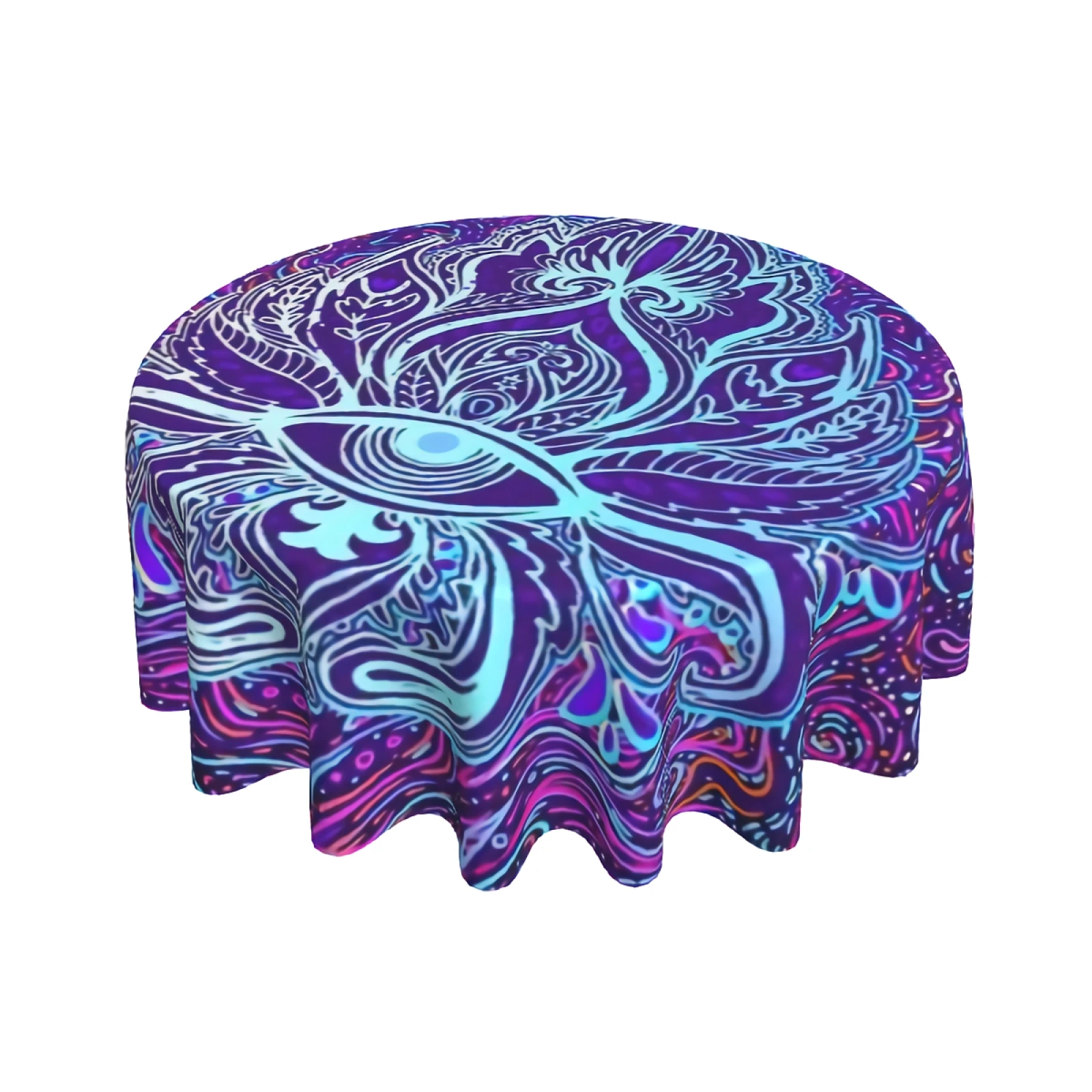 

Hypnotic Shamanic Tablecloth, Occult And Tribal Border Print Easy Care Fabric Tablecloth, 60” for Dinner Table Decor