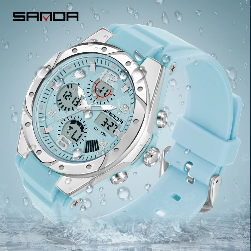 SANDA Women Casual Fashion Quartz Watch Luminous LED Dual Display Waterproof Multifunction Watch 2022 New Design Womens Watches enlarge
