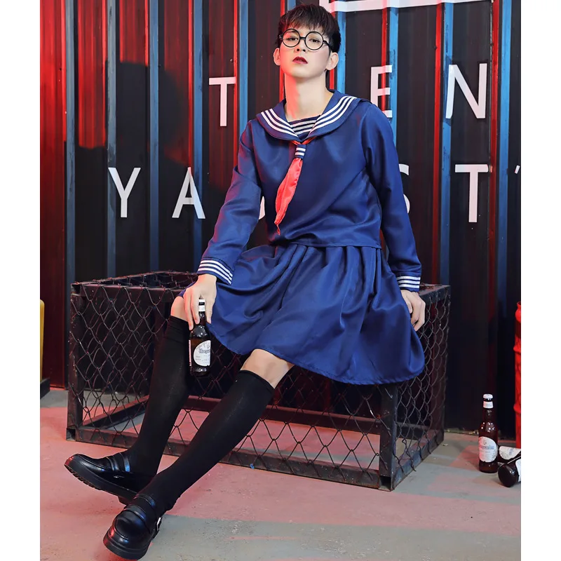 

Sissy Men Navy Sailor Costume Cosplay Japanese School JK Uniform Stage Funny Reverse Performance Halloween Short Skirt