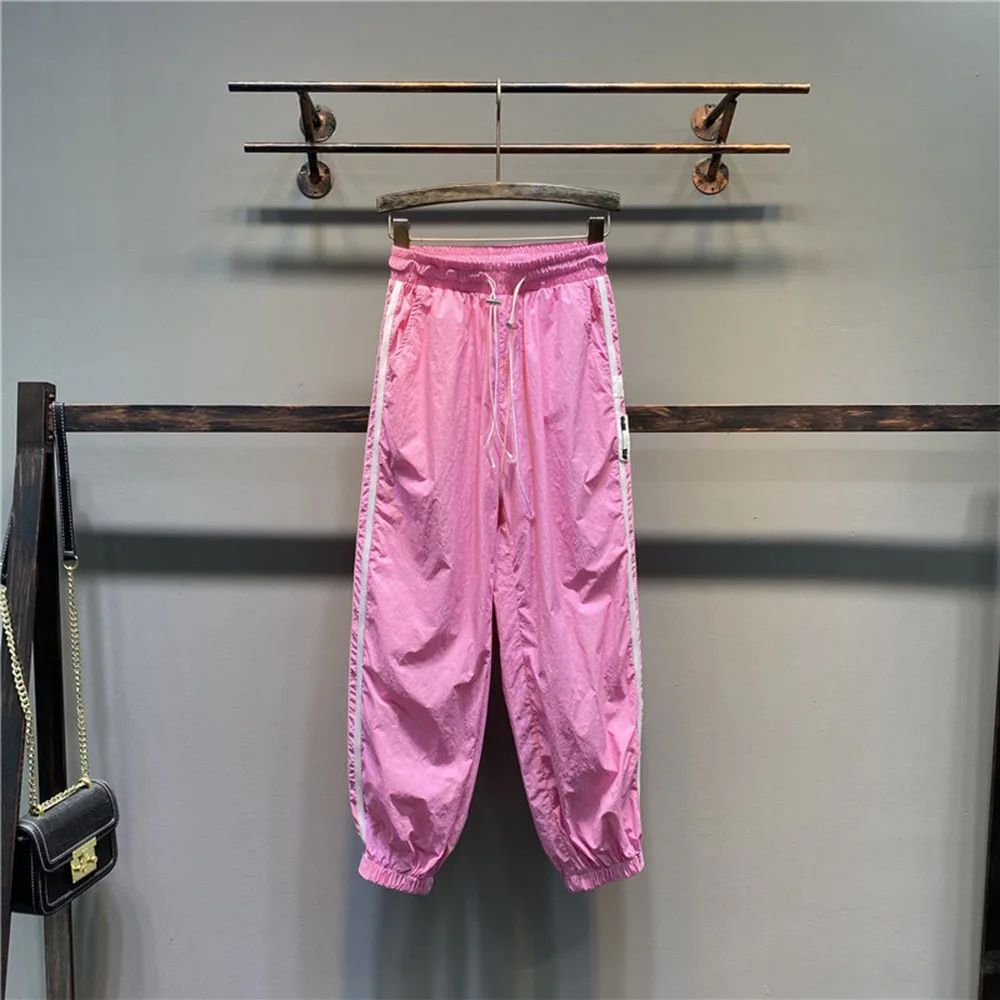 

Брюки Женская повседневная одежда 2022 тонкие летние новые брюки на шнуровке с эластичным поясом свободные облегающие брюки-султанки до щиколотки