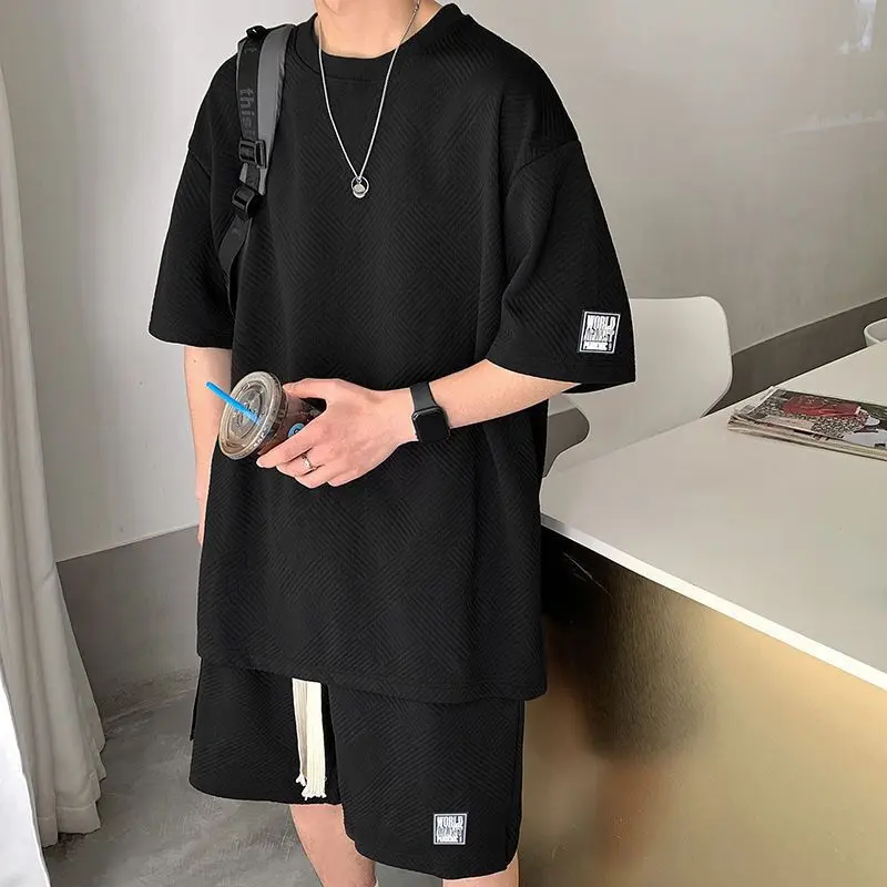 Summer Unisex Asual Suit Men's Hong Kong Style Short SleeveT-shirt Korean Streetwear Casual Preppy Shorts Two Piece Set 2023 New
