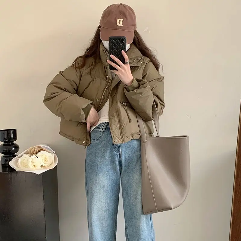 2023 Winter Women New Korean Chic White Duck Down Coats Female Fashion Casual Solid Loose Long Sleeve Jackets Streetwear C67