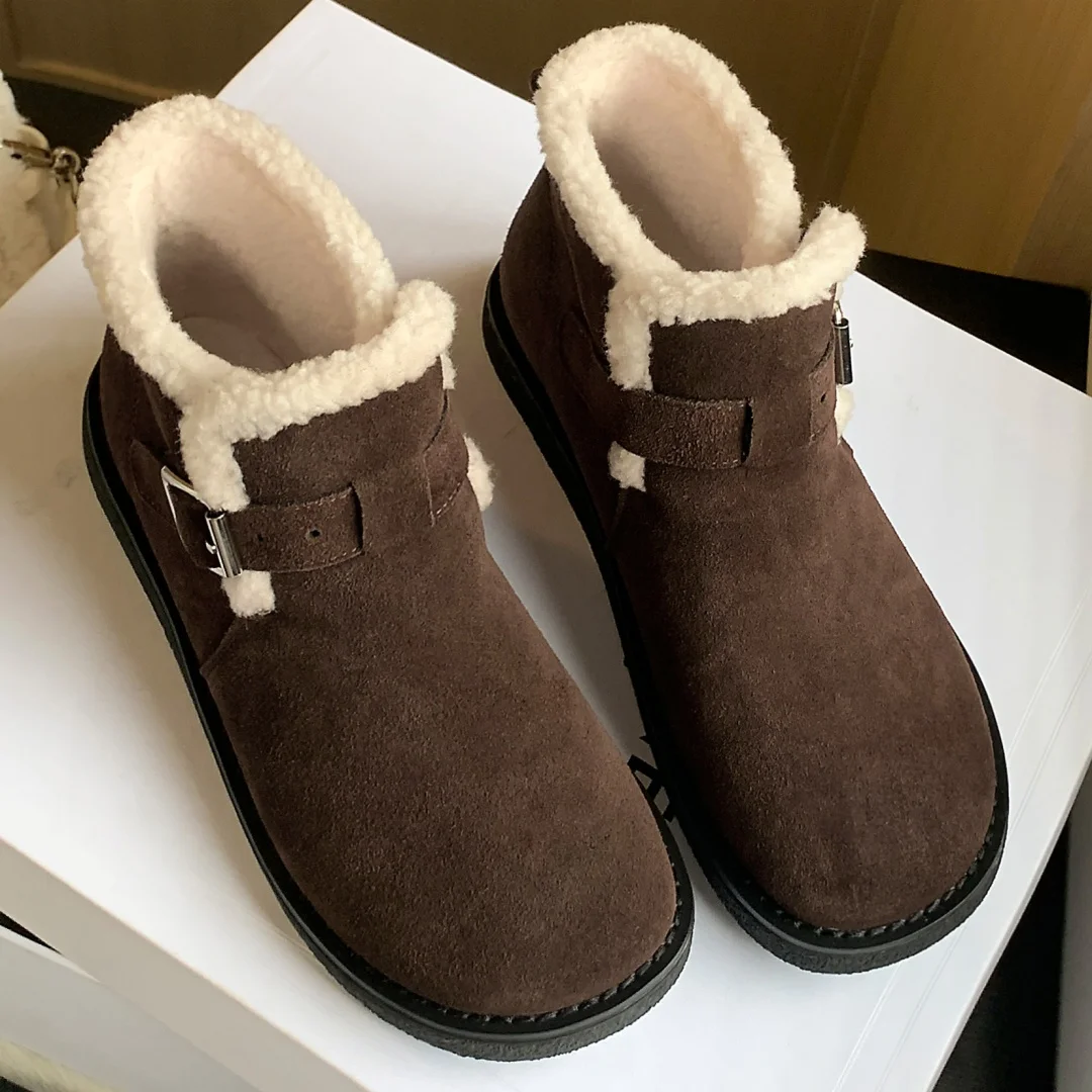 Женские теплые плюшевые слипоны из натуральной замши осенние зимние ботинки до
