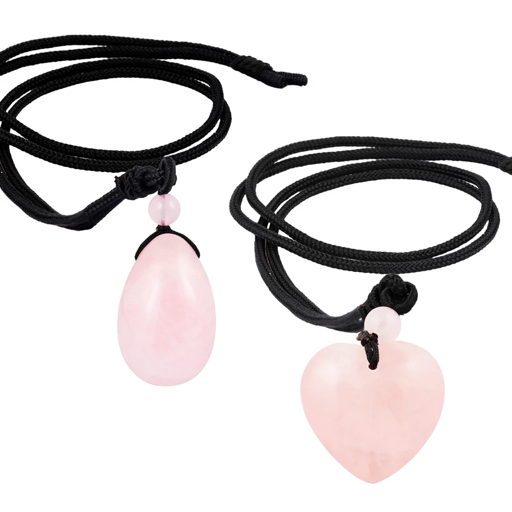 

TUMBEELLUWA Natural Rose Quartz Heart Egg Shape Reiki Healing Crystal Pendant Rope Chain Necklace Adjustable Cord For Women