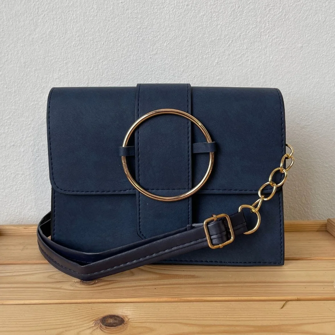 

Tonar Zasta Navy Blue Leather Ring Detail Women Casual New Season Fashion Trend