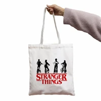 bag stranger thing harajuku vintage shopping bag print cool women shopper bag white women fashion shopper shoulder bags tote bag