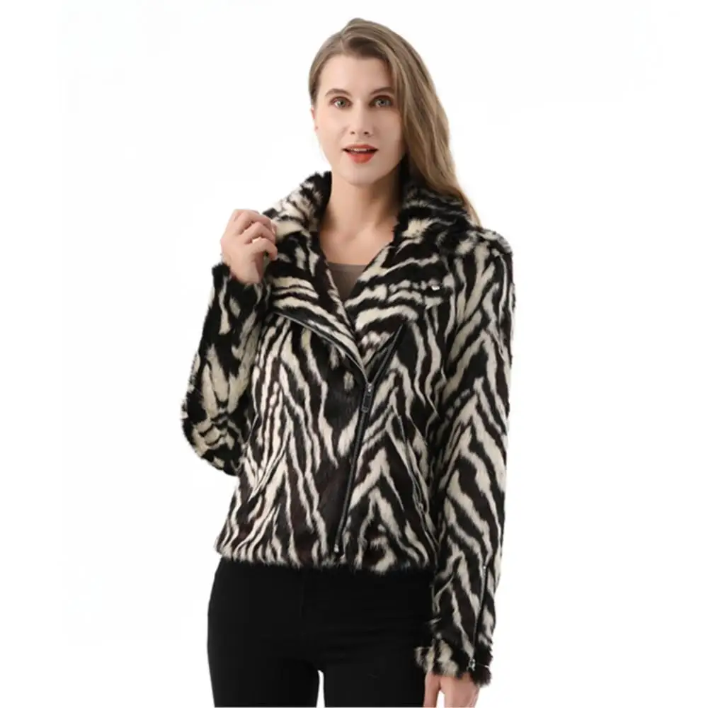 Women Winter Real Fur Long Sleeve Jacket Front And Cuff Zipper Closure Coat Leisure Thermal Pocket Elegant women's Clothing