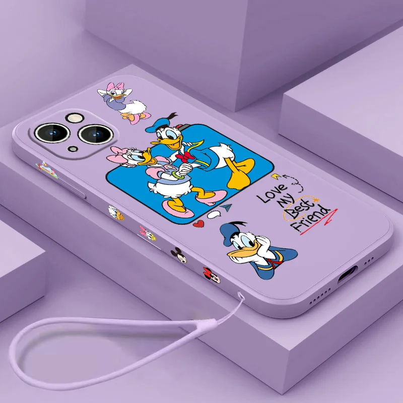 

Mickey Mouse Donald Duck For Apple iPhone 13 12 11 Pro Max mini XS XR X 8 7 6S 6 Plus Liquid Left Rope Phone Case Capa Cover