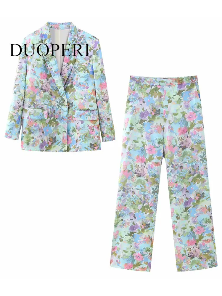 

Комплект из двух предметов DUOPERI Женский, Модный двубортный пиджак и винтажные брюки с завышенной талией, офисный костюм с блейзером и брюками