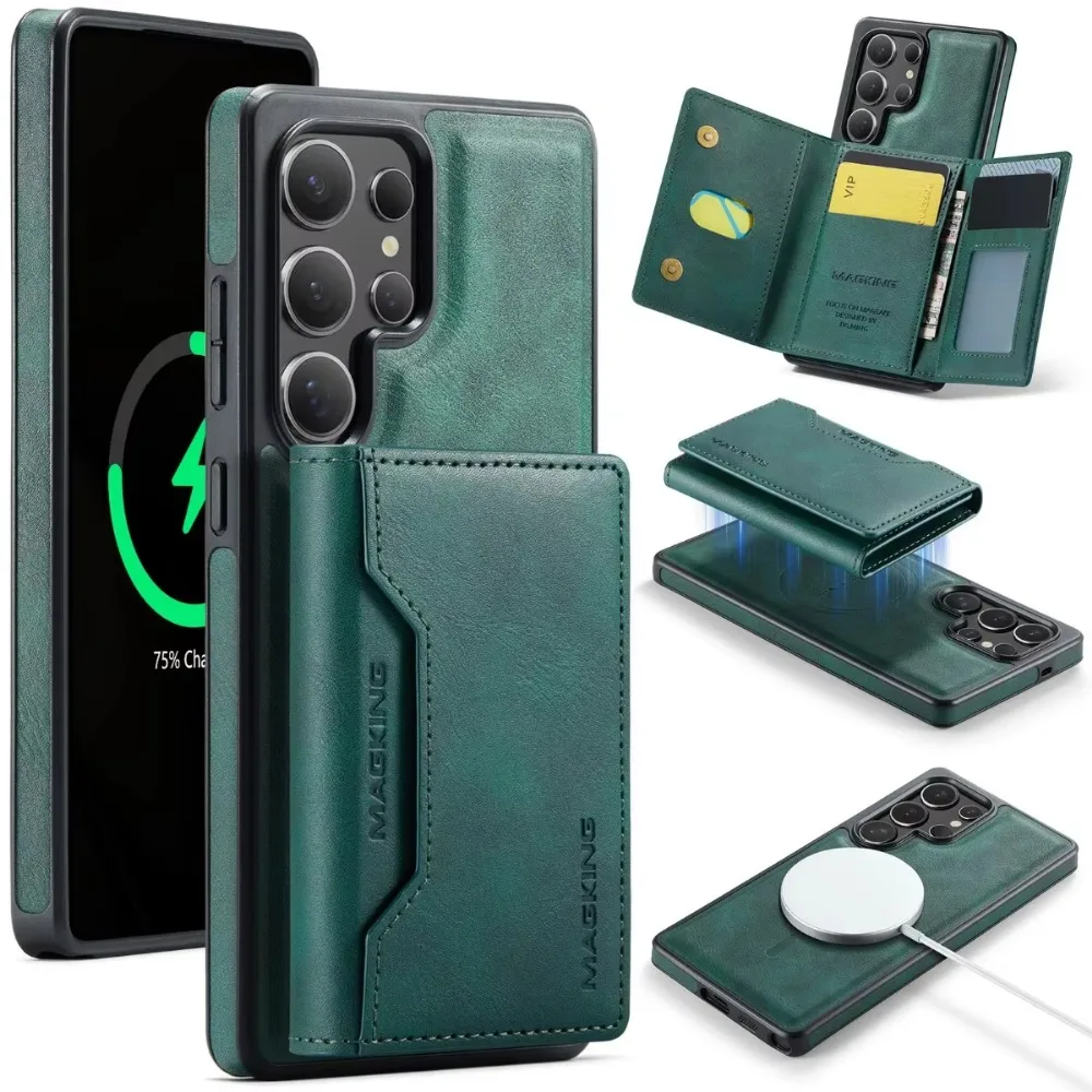Чехол-кошелек 2-в-1 с магнитной картой для телефона Samsung Galaxy S25 S23 Ultra S24 Plus MagSafe
