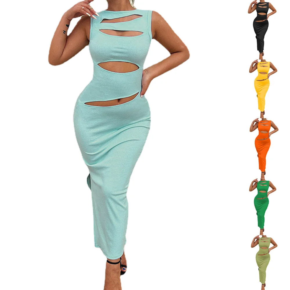 

Женское асимметричное трикотажное платье без рукавов с открытой спиной, весна-лето 2023