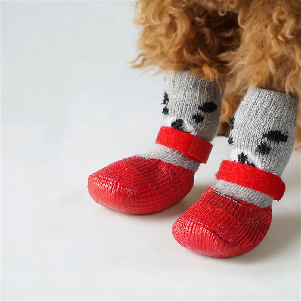 Puppy Dog Teddy Socks Waterproof Cat Shoes Anti-scratch Foot Cover Anti-dirty Pet Socks Small Cat Dogs Knit Warm Socks images - 6