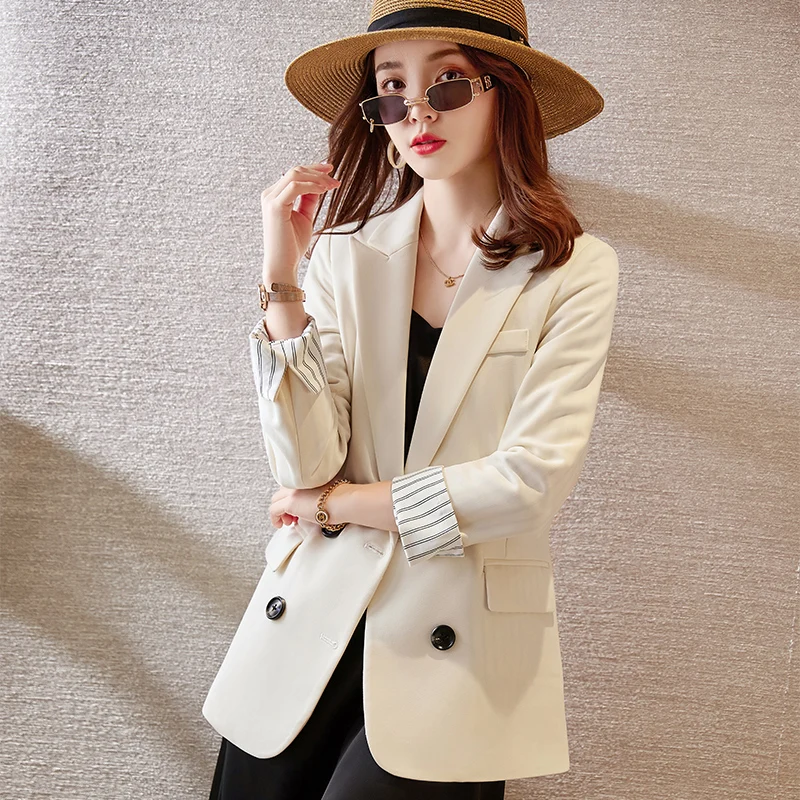 

Spring Fall Casual Blazer Women Blazer Apricot Office Ladies Female Work Uniform Business Clothes OL Elegant