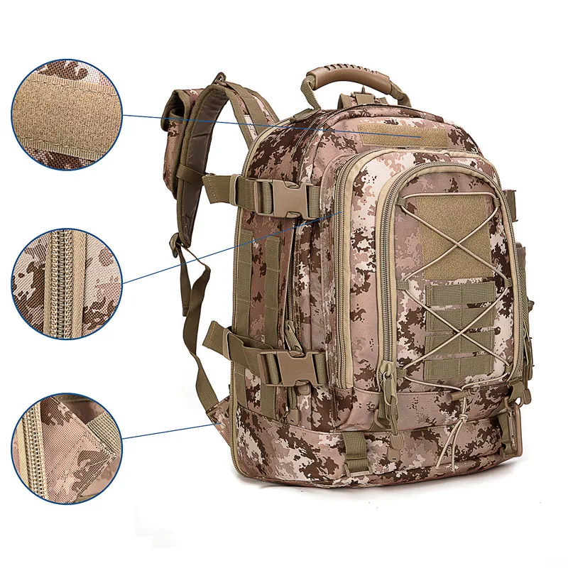 LQARMY 60L 1000D Nylon Waterproof Backpack Outdoor Military Rucksacks Tactical Sports Camping Hiking Trekking Hunting Bag 6