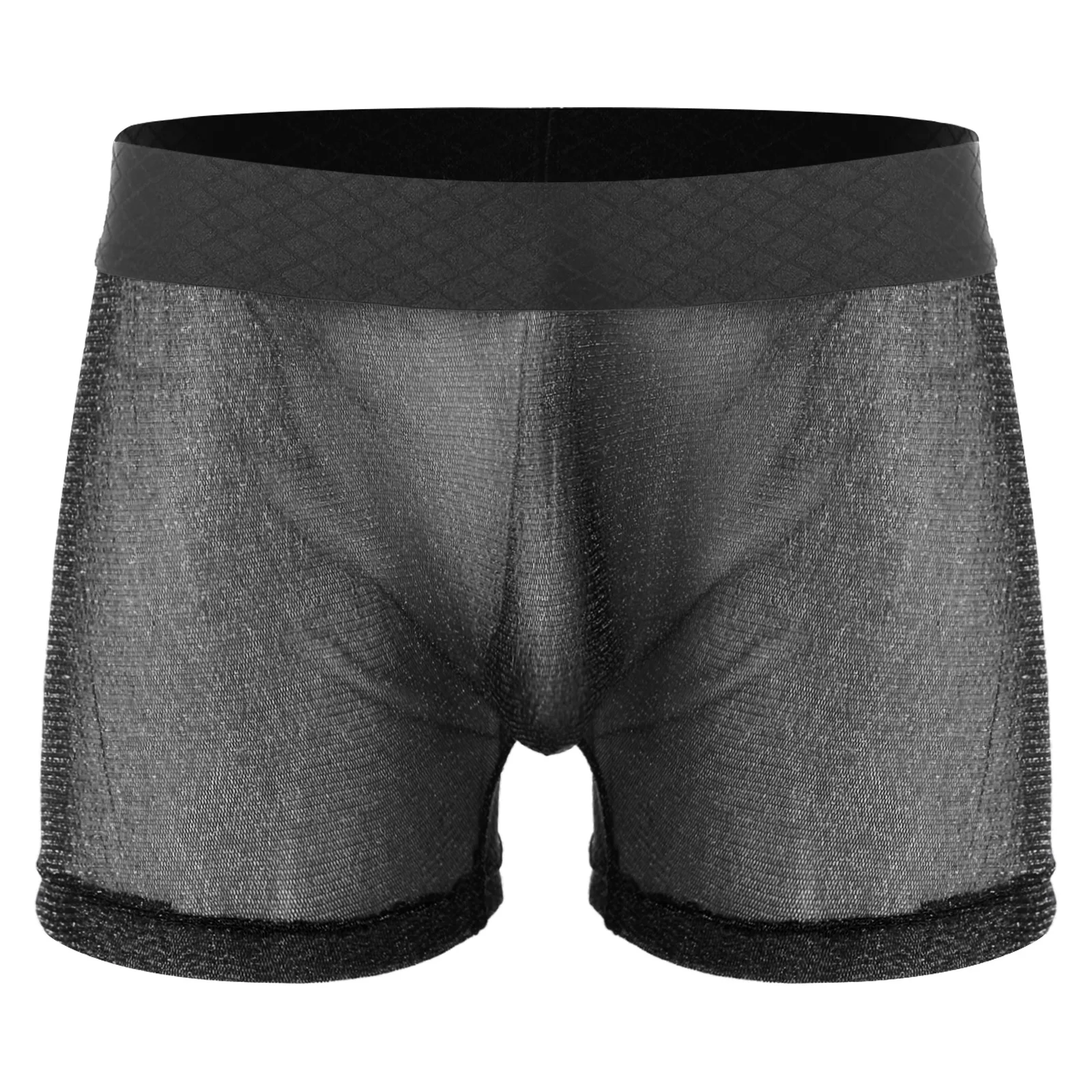 

Mens Shiny Stretchy Boxer Brief See-through Shorts Soild Color Low Rise Elastic Waistband Underpants Underwear Anniversary Gift