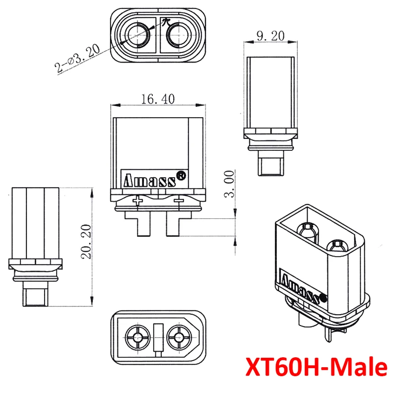 Никелированные разъемы питания XT60H (XT60 Upgrade) Папа-мама с оболочкой 1 шт.